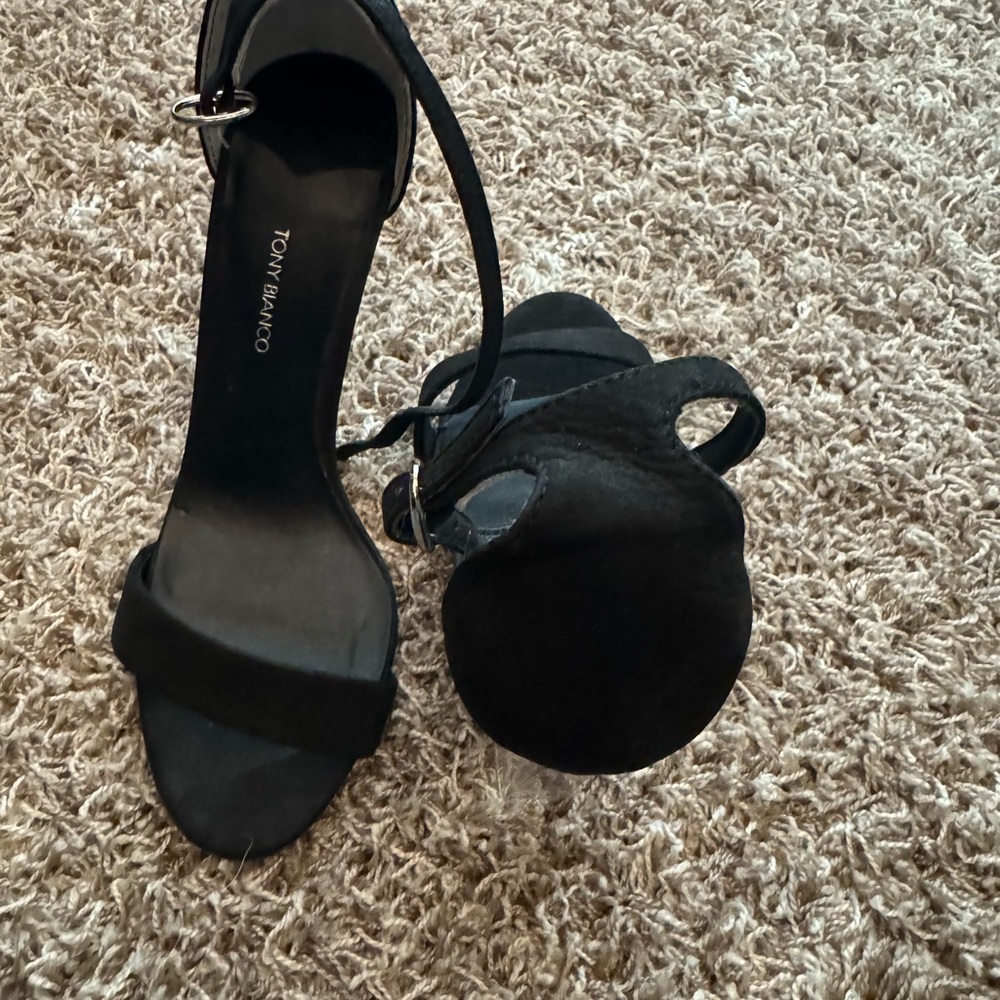Tony Bianco Black Ankle-Strap Heels with Clear Block Heel - Picture 3 of 4